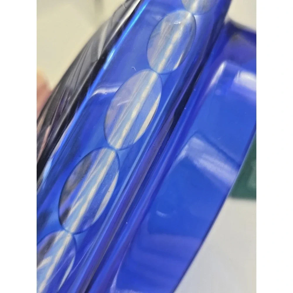 Bohemian Czech Cobalt Blue Cut to Clear Pinwheel Biscuit Cookie Jar Ice Bucket